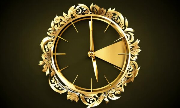 Ornate Gold Clock with Floral Design on Dark Background