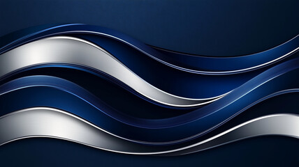 Abstract wavy background with metallic silver and dark blue colors. Modern design concept.