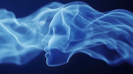 Abstract Blue Smoke Forms a Face