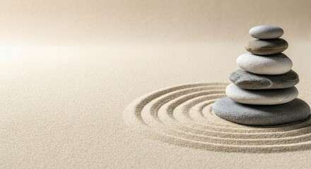 Tranquil zen garden with stacked stones sand ripples