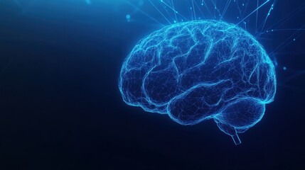 Fototapeta premium Futuristic digital brain hologram with neural network visualization on blue background