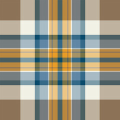 Abstract check fabric texture, britain textile plaid seamless. Art pattern vector tartan background in pastel and amber colors.