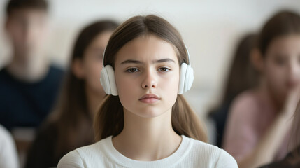 Teenager in Noisy Classroom Struggling to Hear Teacher