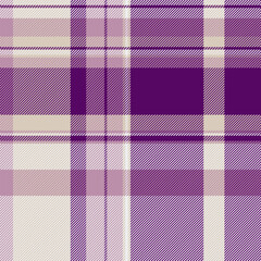 String seamless pattern fabric, network tartan check background. Event plaid texture vector textile in deep purple and white colors.