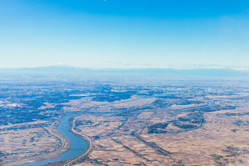 The view from the airplane window to the clouds