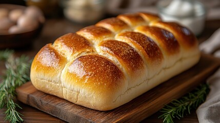 a loaf of bread on a wooden board