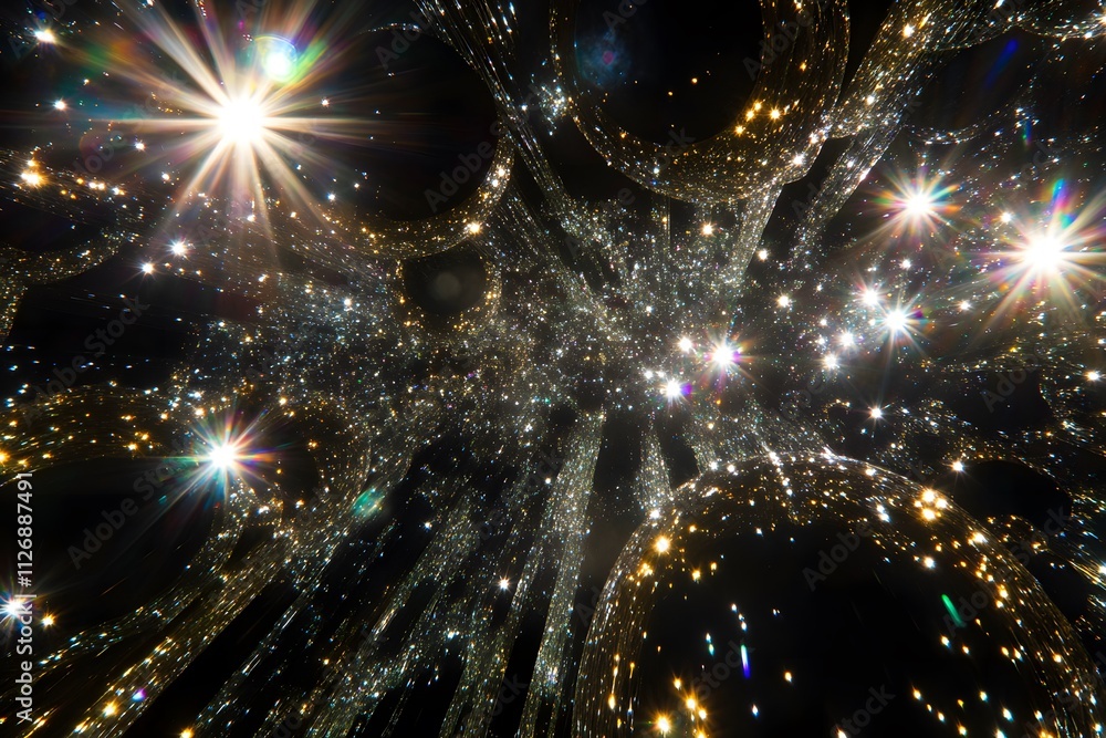 Poster a mesmerizing abstract representation of light and reflections in a cosmic-like space.