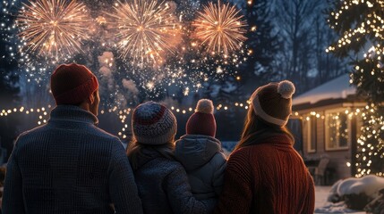 Obraz premium Family Countdown to New Year in Backyard