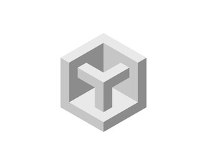 Cube logo, geometric vector design. Box logotype company, trendy tech emblem in pixel style.