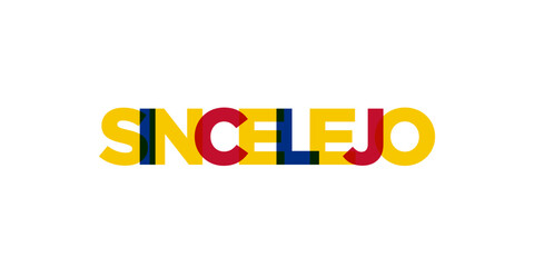 Sincelejo in the Colombia emblem. The design features a geometric style, vector illustration with bold typography in a modern font. The graphic slogan lettering.