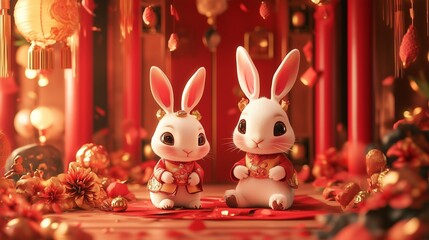 Minimalist Chinese New Year celebration with a focus on Year of the Rabbit