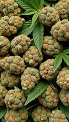 Obraz premium Collection of isolated cannabis budsflowers with separate marijuana leaves against a clear background