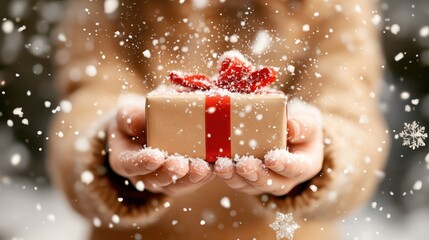 Fototapeta premium Holiday gift giving celebration winter wonderland photography outdoor close-up joyful moments
