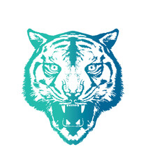 Evil tiger head. Original vector illustration in vintage style. T-shirt design.