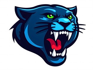 Roaring Blue Panther Head: A Fierce Mascot Design
