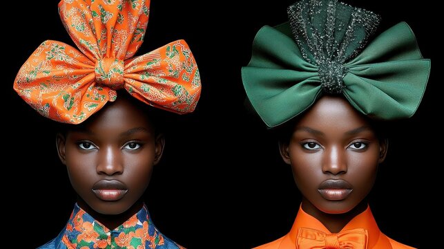 Two women wearing colorful head scarves. One is wearing a green scarf and the other is wearing an orange scarf
