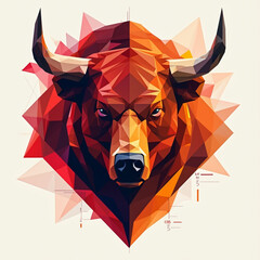 a bull head is shown in a colorful triangle.