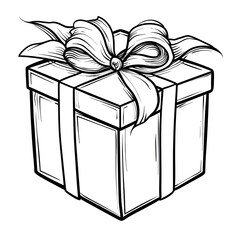 Obraz premium A simple black and white illustration of a gift box with a bow