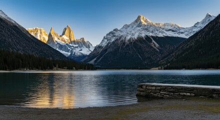Obraz premium Majestic mountain sunset tranquil lake