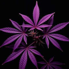 Neon-framed image showcasing vibrant cannabis leaves under a purplish glow Cannabis Neon Art