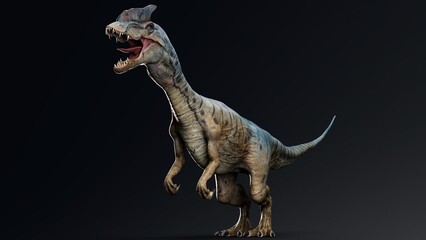Dilophosaurus of background. 3d model rendering