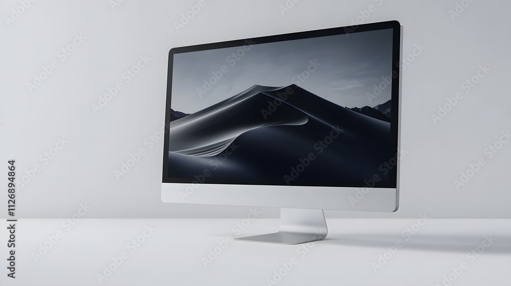 Poster modern desktop computer displaying desert landscape
