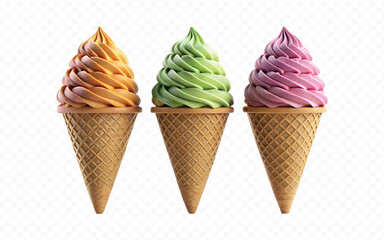 abstract 3d Triple scoop ice cream cone png design 