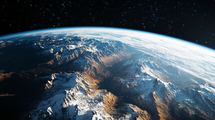 Ultra detailed, photorealistic image of Earth from space at twilight