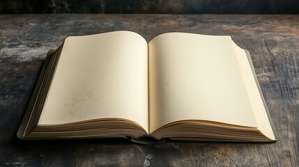 Fototapeta premium Minimalist simple white open book vintage rustic wooden table, blank, empty notebook, note mockup
