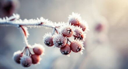 Frost-kissed berries gleaming in winter's embrace