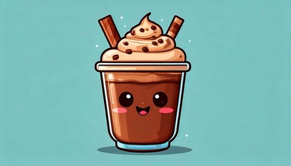 Cute Chocolate Milkshake Cartoon Vector Icon Illustration. Food And Drink Icon Concept Isolated Premium Vector. emoji kawaii. Chocolate milkshake emoji. Generative AI