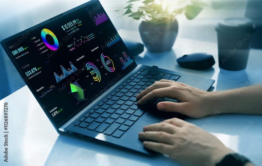 Poster business finance data analytics graph.financial management technology.advisor using kpi dashboard on