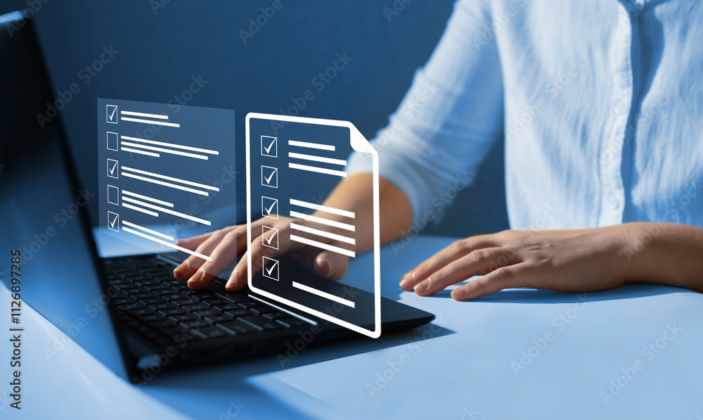Aufkleber Fast checklist and clipboard task management.Business productivity checklist and filling survey form online.	
