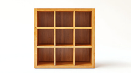 A wooden shelf with nine shelves