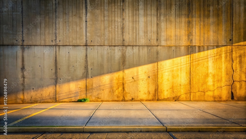Aufkleber a weathered concrete wall casts a warm glow on the sidewalk below, illuminated by the golden rays of