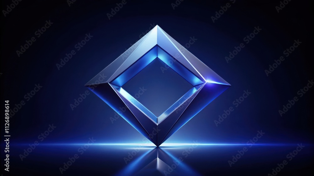Poster abstract blue square shape with glowing edges, illuminated by a mysterious blue light on a dark back