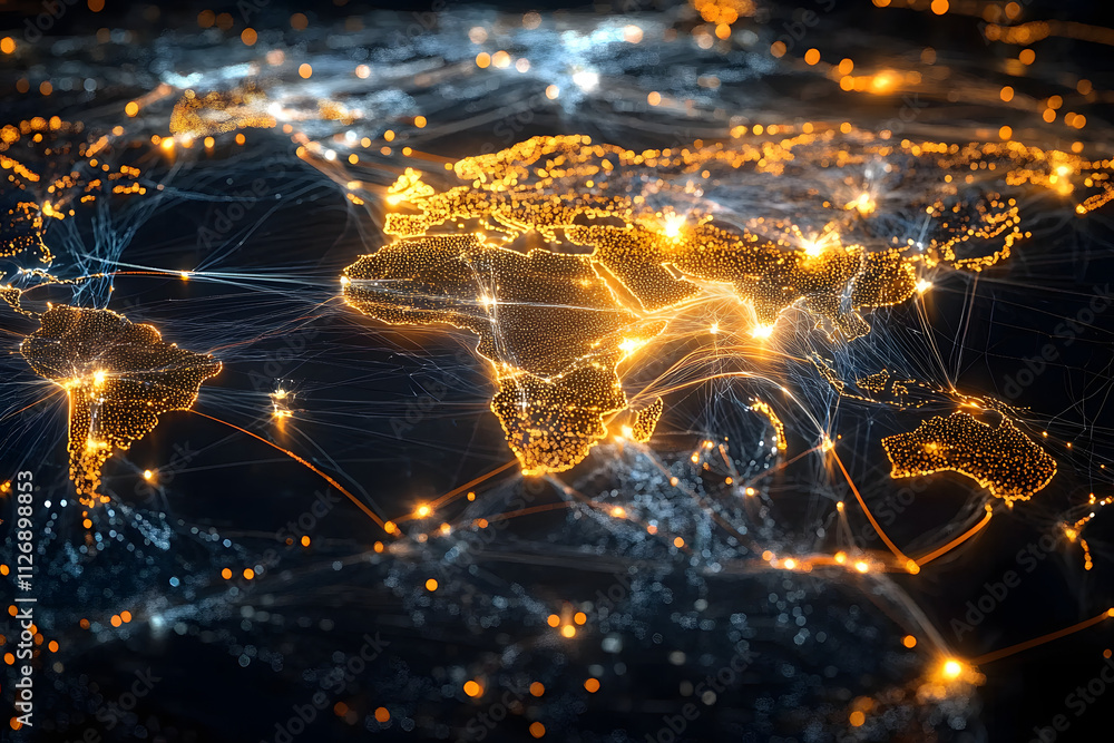 Poster global commerce network visualized in illuminated shipping routes photoshoot