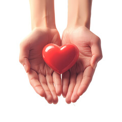 Fototapeta premium heart in hands,A photograph of two open hands with the palms facing upwards, each hand adorned with an illustration of a red heart in the center, symbolizing love and care. 