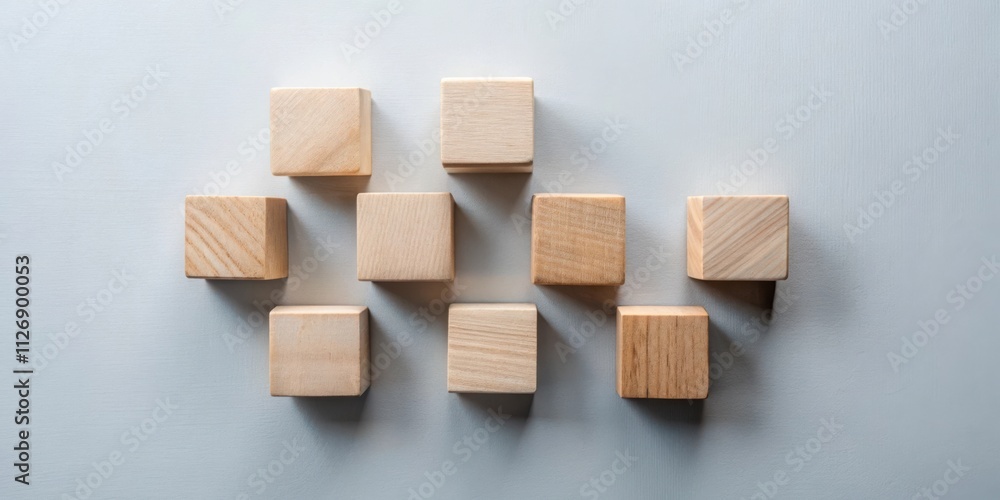 Leinwandbilder a pattern of unfinished wooden blocks arranged in a diagonal formation on a light gray background