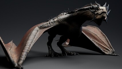 Wyvern Type Dragon 2 of background. 3d model rendering