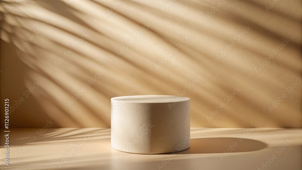 Poster A Simple and Minimalist Beige Cylinder Platform with Subtle Leaf Shadow Patterns