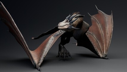 Wyvern Type Dragon 2 of background. 3d model rendering