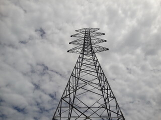 Lattice steel tower for power transmission power line. Distribution steel tower structure for high voltage power line.