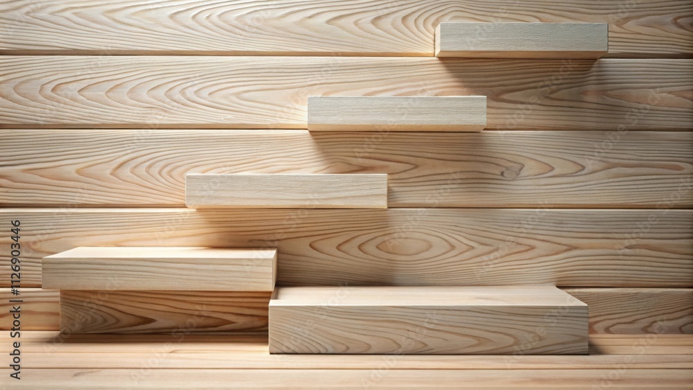 Poster rustic wooden steps with a natural wood grain pattern, ideal for product display and branding