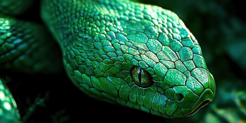 Fototapeta premium Green snake with a green head and green body