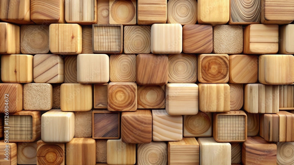 Poster A seamless pattern of wooden blocks with various grain patterns and textures arranged in a grid
