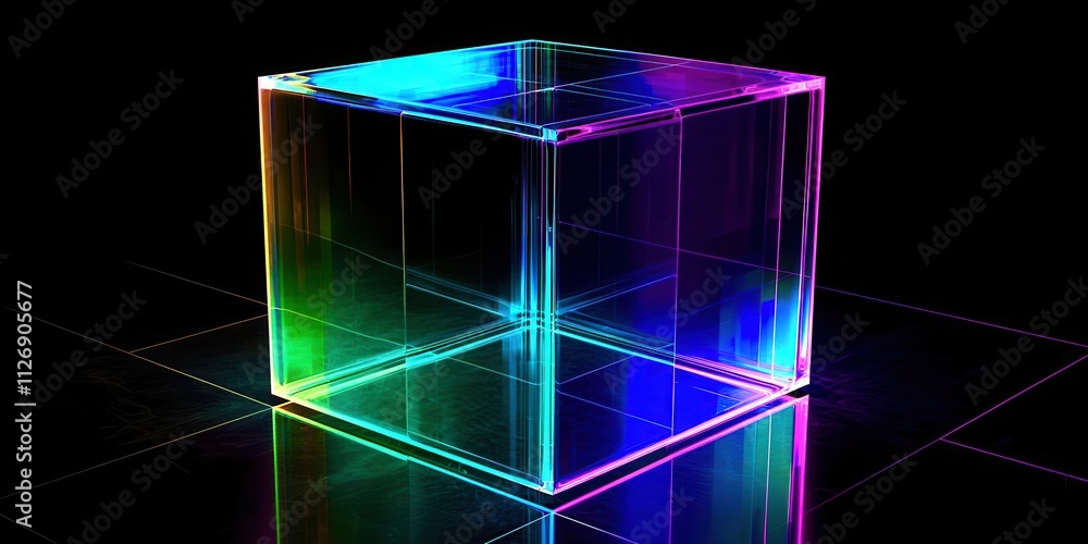 Poster cube made of clear glass with a rainbow of colors