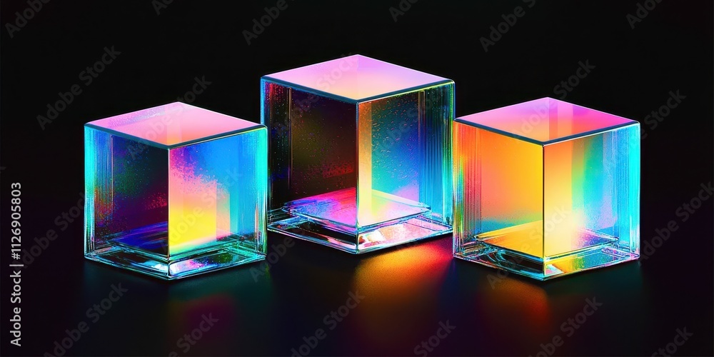 Aufkleber three cubes of different colors are on a black background