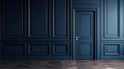 Obraz premium Blank navy blue wooden wall panel Mockup 