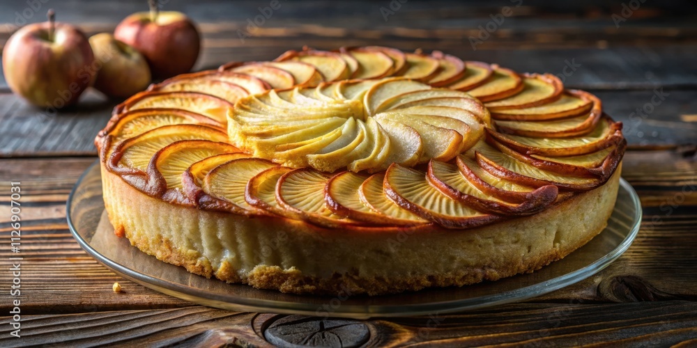 Poster a golden apple pie with a crispy crust and a centerpiece of delicate apple slices